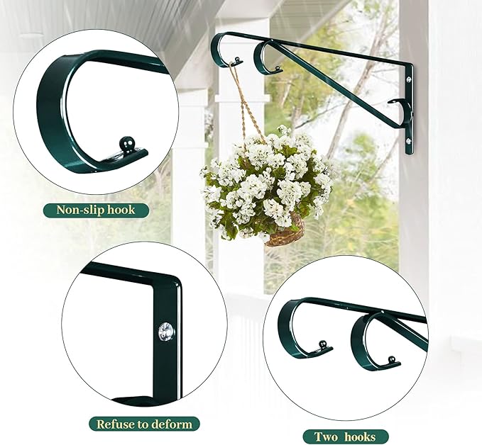 Plant Hangers Outdoor (2 Pack-15.4 Inch Blackish Green) Plant Hooks Heavy Duty Iron Plant Hanger Hook for Wall, Hanging Plant Bracket for Planters, Bird Feeders, Lanterns, Wind Chimes, Outdoor