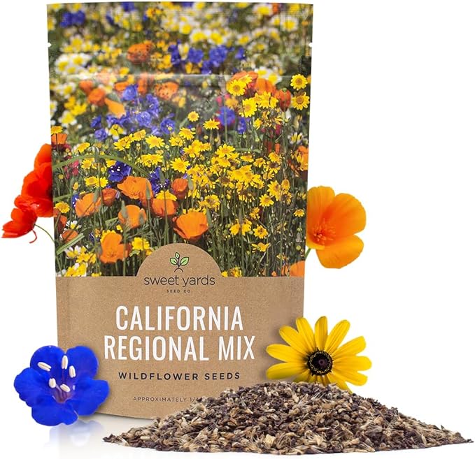 California Wildflower Mixture - Bulk 1/4 Pound Bag - Over 30,000 Native Seeds - Open Pollinated and Non GMO