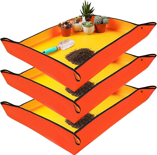 3PCS 39.5" x 31.5" Large Repotting Mat for Indoor Plant Care Control Dirt Portable Potting Tray Gardening Gifts for Women Men