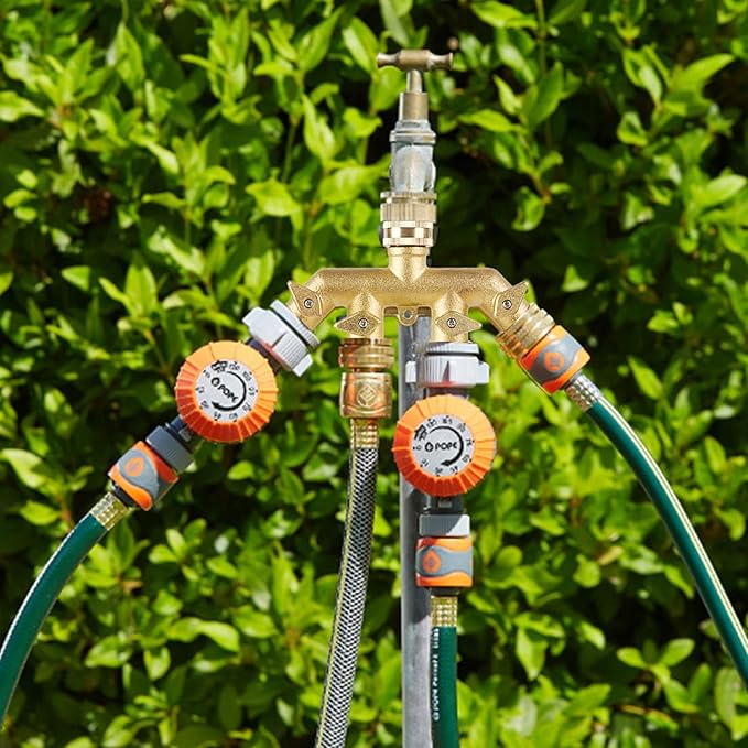 Heavy Duty Garden Faucet Splitter Hose Splitter (4-Way Brass)