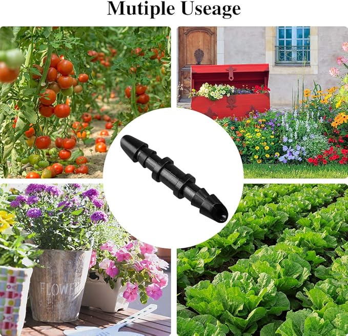 70 Pack Drip Irrigation Universal 1/4" Barbed Coupling Fitting, Barbed Connectors for 1/4" Drip Tubing