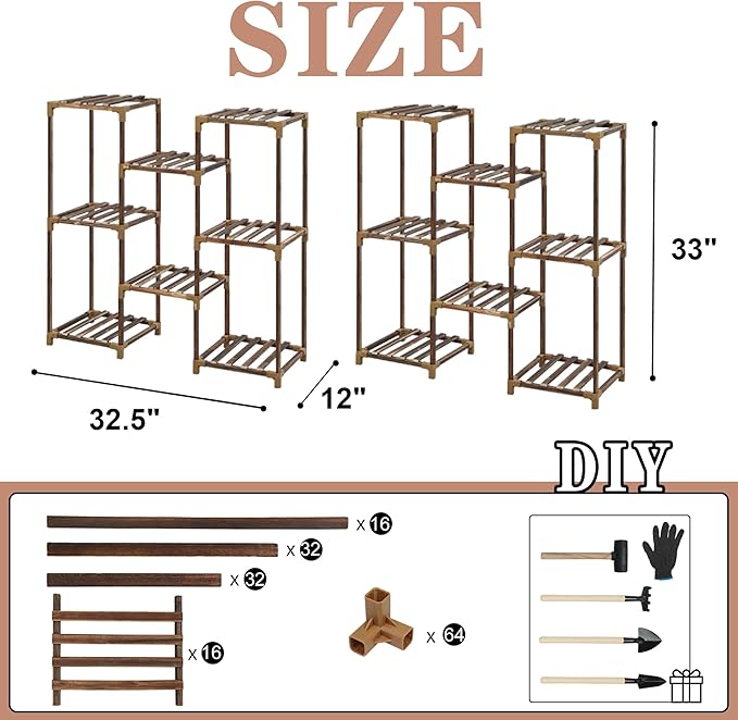 HOMKIRT Plant Stand Indoor, Doulbe 8 Tier Shelf for Multiple Plants Pots Rack Ladder Table For Corner, Patio, Porch, Garden