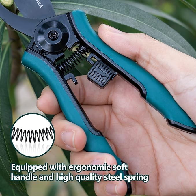 Berry&Bird Garden Clippers, Pruning Scissors with Stainless Steel Teflon Coating Blades and Handle, Plant Clippers Work 3 Times Easier with Spring, Garden Shears for Trimming Rose, Small Stem, Bonsai