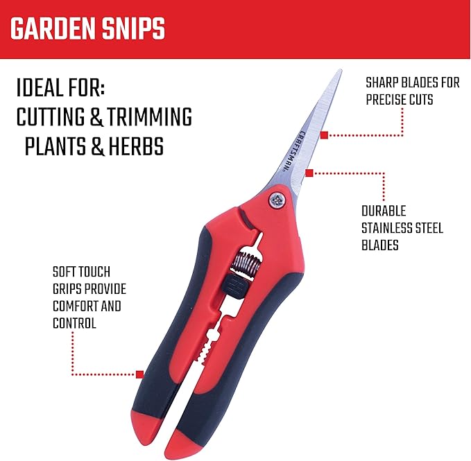 CRAFTSMAN 3-Piece Trimming & Sculpting Set with Bypass Pruning Shears, Garden Snips & Hedge Shears for Shaping, Trimming Delicate Plants, Shrubs & Trees