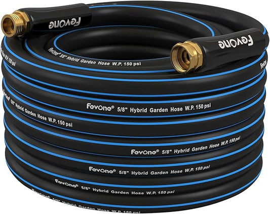Fevone 50 ft Garden Hose, Heavy Duty Water Hose, Hybrid Polymer, Kink Resistance, Flexible, Durable, Solid Brass Fittings, 3/4" GHT, 5/8" ID, 600 PSI,