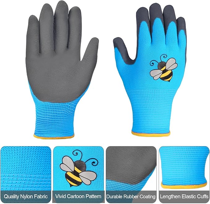 6 Pairs Kids Gardening Gloves Yard Work Gloves Children Soft Safety Rubber Coated Gloves for Toddlers Youth Girls Boys Children (Small (Age 3-5))