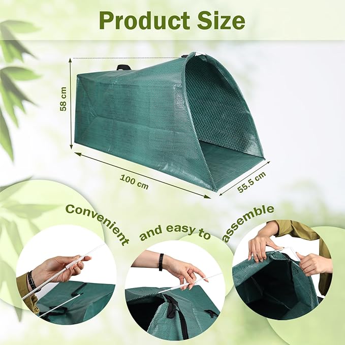 Leaf Collector Bag with Lid, Extra large lawn bags leaf bags,Heavy leaf pick up tools leaf loader,Reusable yard garden bags for leaves lawn trash (dustpan-shaped, 53 Gallon/200L)
