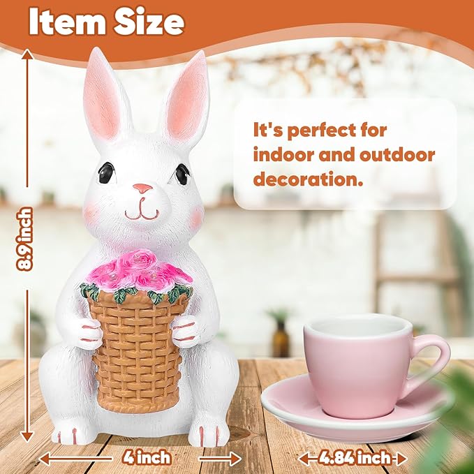 Brightever Solar Powered Garden Statues- Bunny Figurines for Spring & Easter Decor, Outdoor Rabbit Statue with Colorful LED Lights for Patio, Balcony, Lawn, Birthday Gifts for Women, Mom, Grandma