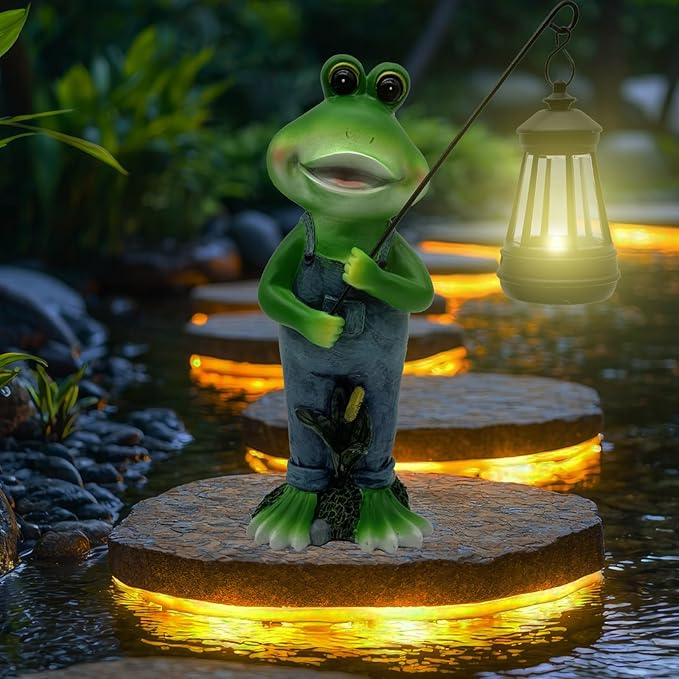 Solar Lantern Garden Statues Decor, Outdoor Frog Figurine Lights for Yard Patio Decoration - Unique Christmas Housewarming Gift for Grandma Wowen Mom