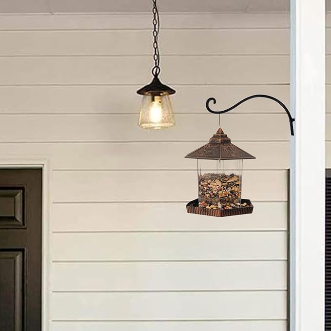 Hourleey 2 Pack Plant Hanger Outdoor, 12 Inch Heavy-Duty Hanging Plant Hook for Outside Basket, Black Metal Wall Mount Plant Bracket Hook for Flower Baskets Bird Feeder