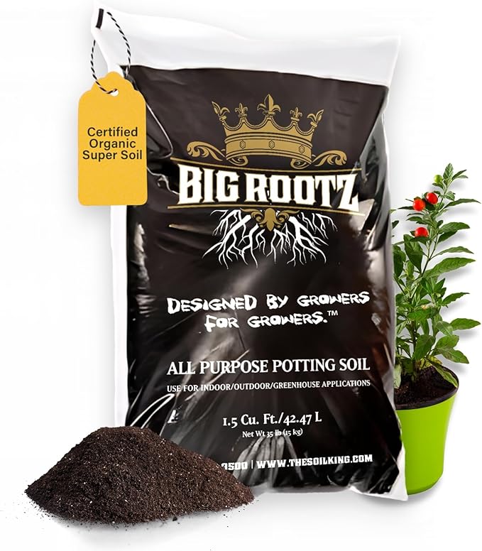 Soil King Big Rootz Super Soil - All-Purpose Potting Soil, pH Adjusted for Maximum Nutrient Uptake & Root Growth, Ready-to-Use for Indoor & Outdoor Plants, Container Gardening & Vegetables, 40 lb. Bag