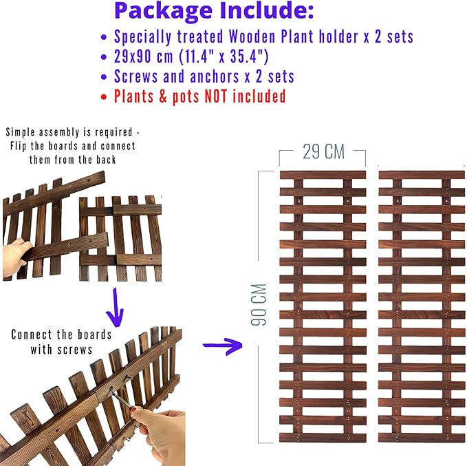 ShopLaLa Wall Planter-2 Pack Wooden Hanging Planters for Indoor Plants,Wall Mounted Plant Stand Ladder Outdoor Vertical Garden Balcony Unique Live Orchid Planter Large Dark Brown Wall Decorations