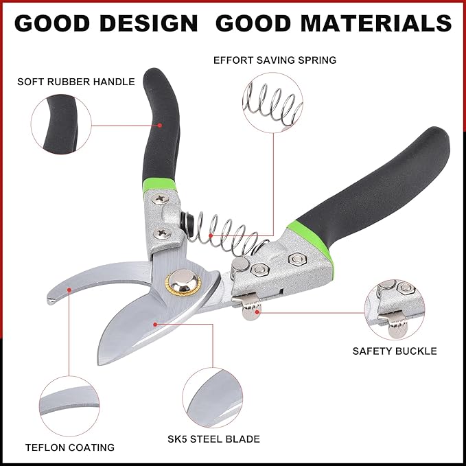 Pruning Shears for Gardening, Bonsai Cutters, Gardening Shears Heavy Duty, Cutting Shears Garden,Hedge Clippers, Rose Pruning Shears, Hand Clippers Gardening, Clippers For The Garden, (Green black)
