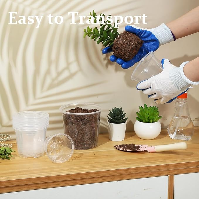 40 Pack 4/5/6/7 Inch Clear Nursery Pots with Drainage and Saucer, Clear Plastic Planter Pots for Plants, Flexible Seed Starting Pots for Succulents, Small Herbs, Annual Flowers