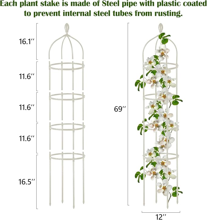 Garden Obelisk Trellis for Climbing Plants Outdoor 6 Ft Rose Bush Round Trellis for Pots Rustproof Metal Plant Flower Trellises for Clematis Vine Jasmine Support Outdoor Indoor