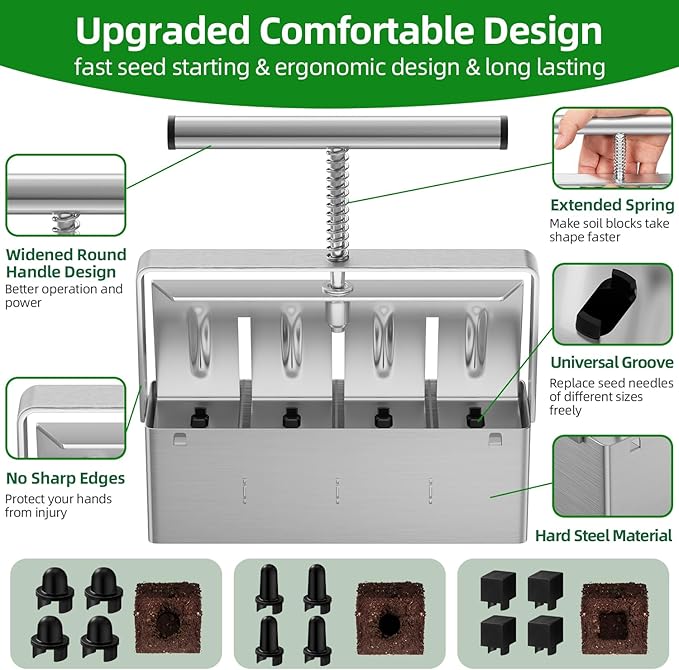 Soil Blocker, Soil Block Maker for Seed Starting with Strong Hand Held, 4 Pcs 2-Inch Soil Blocking Tool for Grow Seedling, Seed Starter Soil Tray Garden Potting Soil, Indoor Outdoor Plants