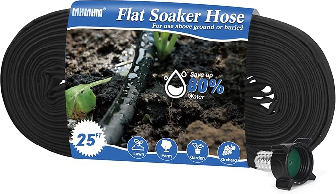 Flat Soaker Hose 25FT Heavy Duty Double Layer Design - Save 80% Water for Garden, Lawn, and Flower Bed Drip Irrigation (25FT)