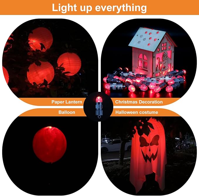 SumDirect Pack of 12 LED Mini Non-Blinking Lights for Paper Lanterns Balloons Floral Wedding Halloween Christmas Party Decoration Centerpieces (12, Red)