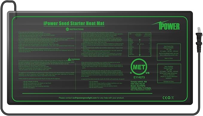 iPower 10" x 20" Warm Hydroponic Seedling Heat Mat and Digital Thermostat Control Combo Set for Seed Germination, Black