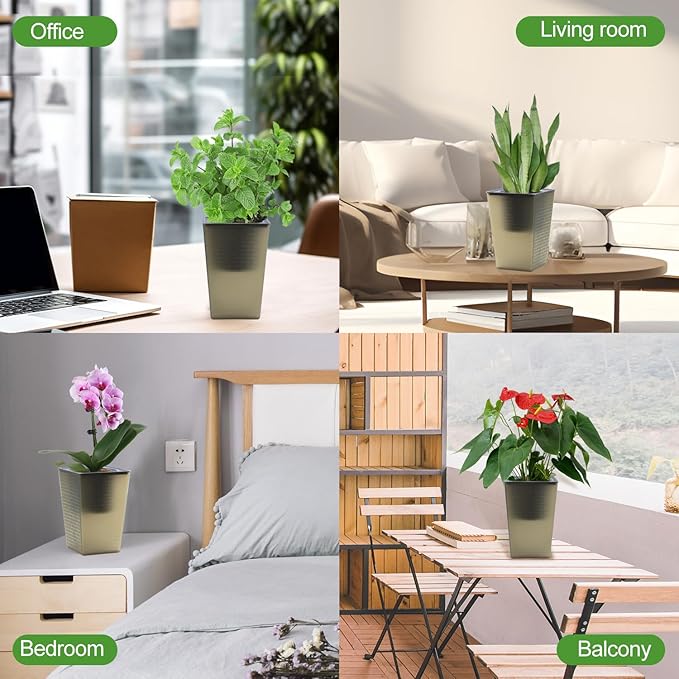 Self Watering Planter 4 Pieces 6 Inch, Plastic Flower Pots with Inner Pot Indoor Plants Brick Pattern Flowerpot for Indoor Plants, African Violets, Flowers, Herbs