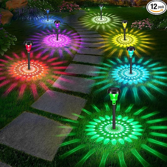 Solar Pathway Lights Outdoor 12 Pack Color Changing, LED Solar Outdoor Lights, IP65 Waterproof Solar Powered Garden Light for Walkway Yard Lawn Decorative(Multicolor&Warm White)