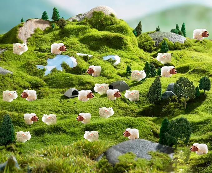 150 Pcs Mini Sheep Figurines Mini Resin Sheep Mini Garden Sheep for Dollhouse Bonsai Micro Landscape Fairy Home Garden Decor DIY Craft