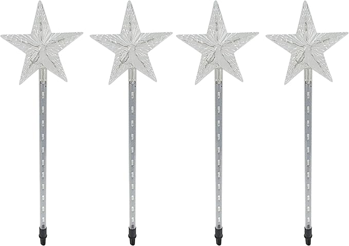 Alpine Corporation Holiday Décor Shooting Star Garden Stake with LED Lights, 4-Pack, Christmas Decoration