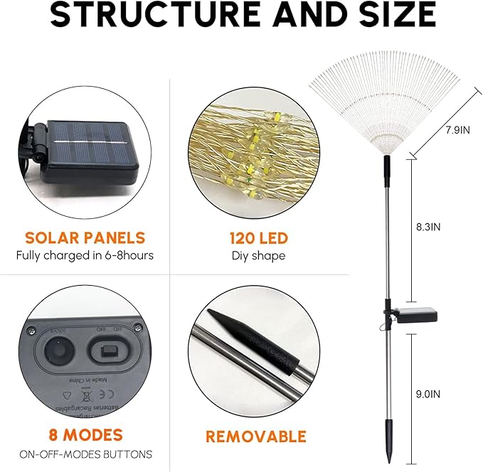 Solar Garden Firework Lights Outdoor Waterproof 6 Pack Solar Powered Art Stake Twinkle Lighting for Outside Decor, 120 LED Sparklers String Lights for Yard Pathway Patio Party Decorations (Warm White)