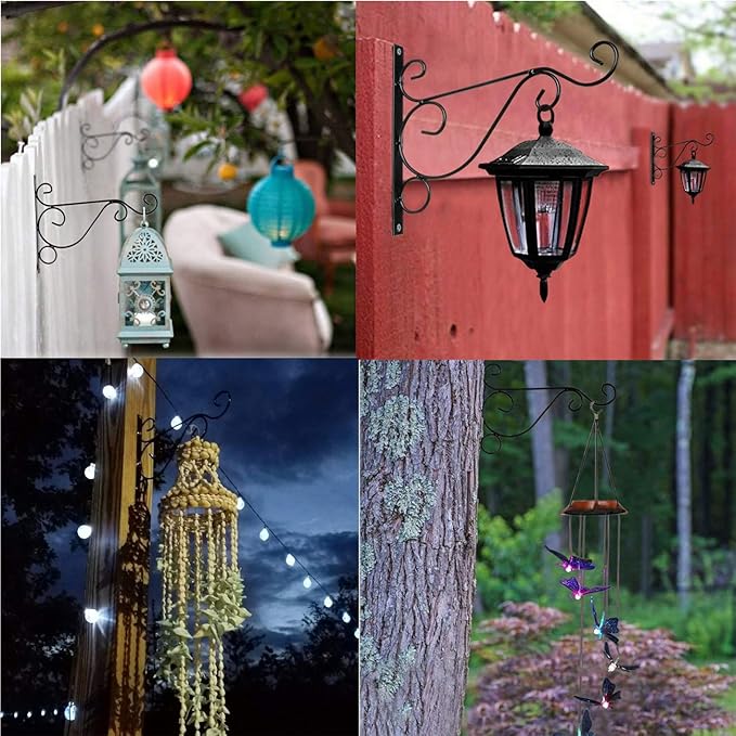 TIHOOD 4PCS Metal Plant Bracket Iron Wall Mount Lanterns Hangers for Hanging Bird Feeders, Lanterns, Wind Chimes, Planters, Outdoor Decoration Hooks