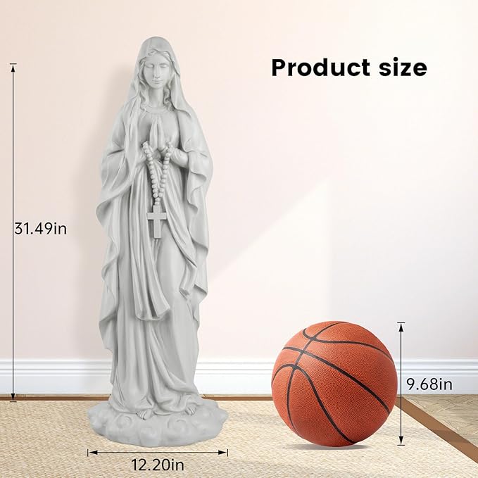 Virgin Mary Praying Statue 31.49 Inch Tall Outdoor Garden Religious Garden Statue Mary Statue Outdoor Yard Patio Deck Home Entryway Hallway Sculpture Magnesium Oxide Stone (White Virgin Mary)