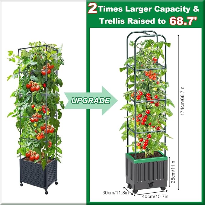 Tomato Planter Box with Trellis, 68.7" Tall Self Watering Tomato Cages for Climbing Vegetables Plant, Raised Garden Bed for Garden, Tomato Plant Support Pots for Patio Indoor Outdoor(68.7" )