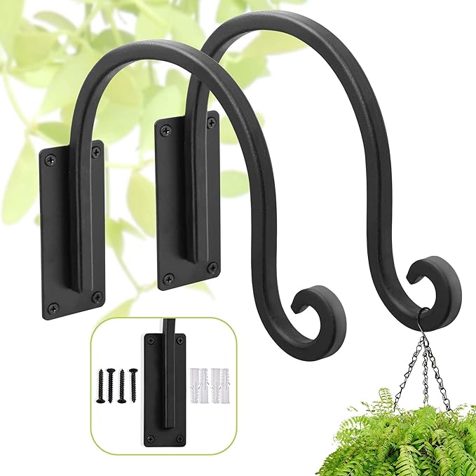 Heavy Duty Plant Hanger Bracket (8"/Black) Outdoor Hand-Forged Hanging Plant Bracket Durable and Stable Bird Feeder Hanger