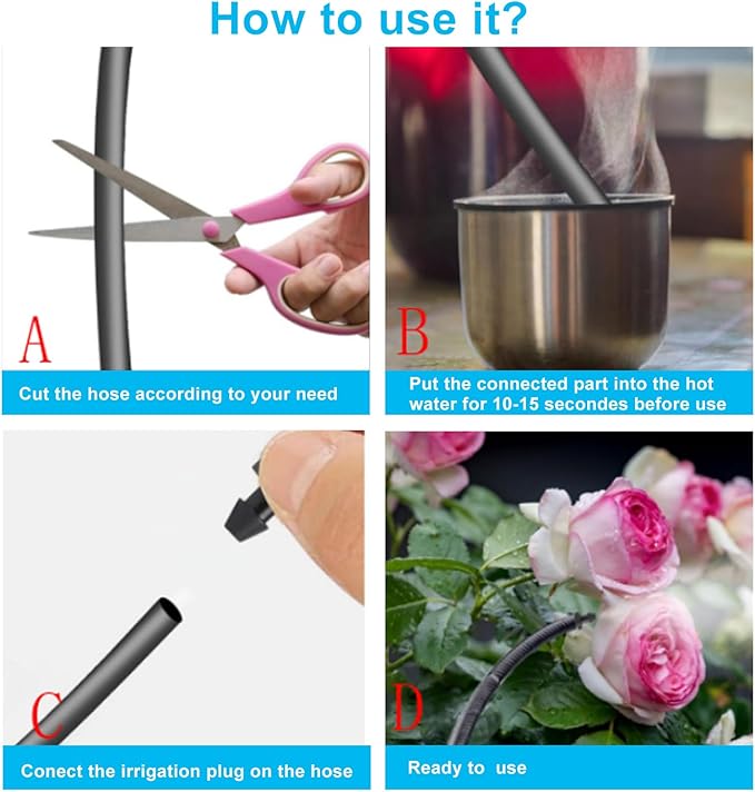 300 Pcs Barbed Connectors Drip Irrigation Fittings, 1/4 Inch Drip Irrigation Coupling, Straight Coupling/Single Barbed Coupling Fittings for Universal 1/4 Inch Irrigation Tubing (Black)