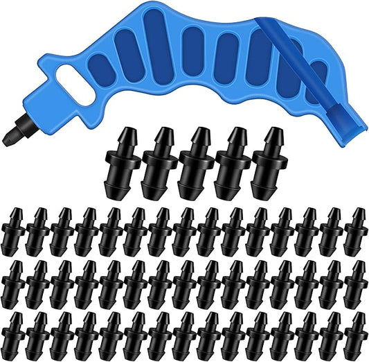 1 Pcs Drip Irrigation Tubing Hole Punch Tool for Easier 1/4 Inch Fitting Emitter Insertion and 50 Drip Irrigation Plugs Goof Plugs for Hose or Tubing End Caps Puncture to Insert Fittings(Novel Style)