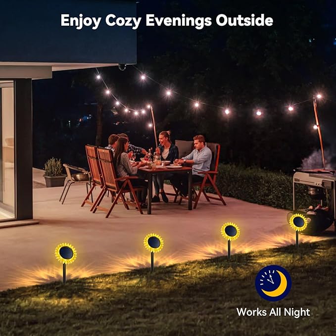 Outdoor Solar Lights, 2 Pack Led Solar Sunflower Lights, Stake/Wall 2-in-1 Waterproof Solar Garden Lights for Yard, Landscape, Fence, Patio, Driveway, Pathway, Backyard Decoration (Warm White)