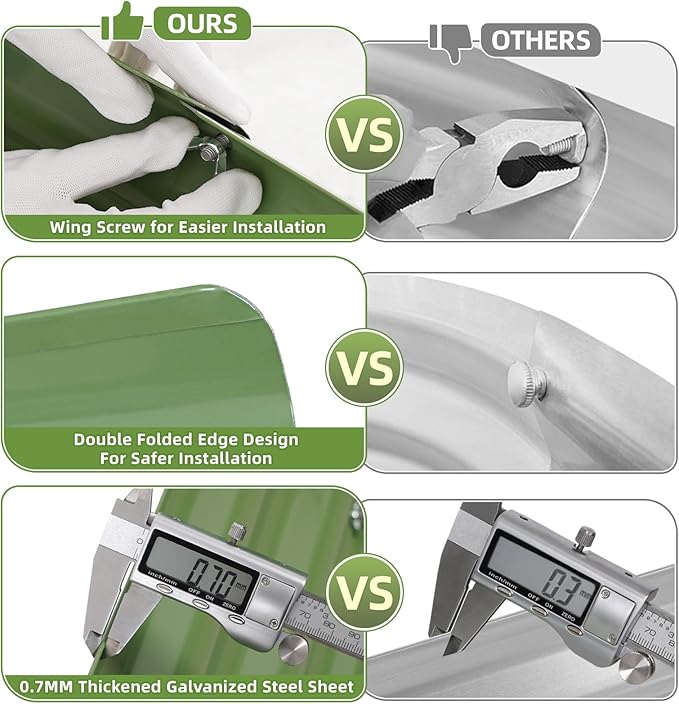 4-in-1 Modular Raised Garden Bed Kit - Adjustable Sizes (5x3x1ft, 4x4x1ft, 6x2x1ft, 7x1x1ft) - Heavy Duty Galvanized Steel Planter Box with Bracing Rods & Gloves for Vegetables, Fruits