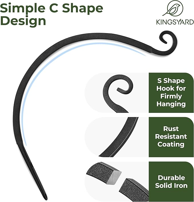 Kingsyard 2-Pack Wall Plant Hanger Outdoor - Heavy Duty Metal Hanging Bracket Hooks for Hanging Plant, Bird Feeders, Lanterns, Wind Chimes Outdoor & Indoor, 8-Inch/Black