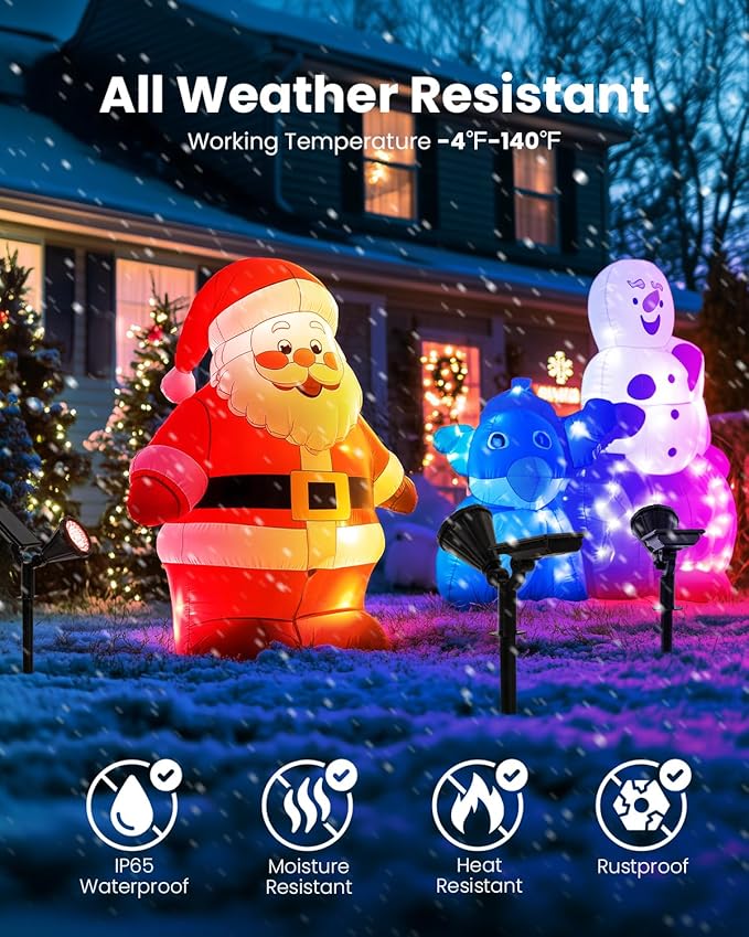 Color Changing Solar Spot Lights Outdoor Halloween Decorations Lights Multicolor,Waterproof Landscape Spotlights for Tree, House, Yard, Garden, Christamas Decorations-4 Pack