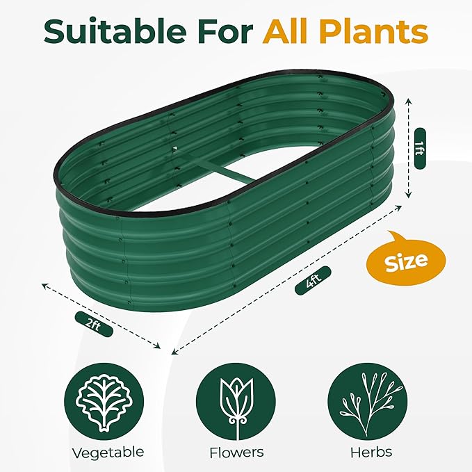 Utopia Home Galvanized Raised Garden Bed Kit 4x2x1ft, Planter Box Raised Garden Beds Outdoor, Easy Assembly Metal Raised Bed for Gardening Vegetables, Fruits, Flowers - Pack of 01 - Green