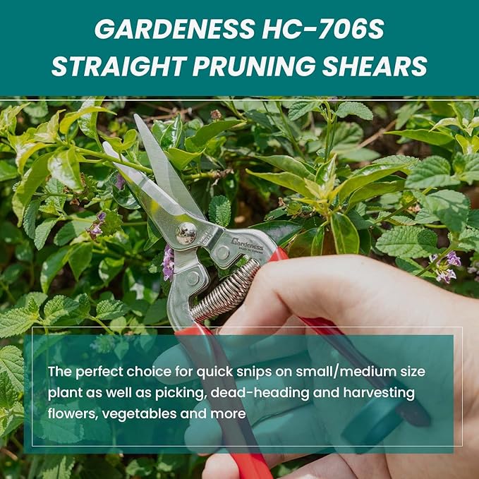 Gardeness Pruning Shear Straight Pruning Snip 2PCS Stainless Steel Florist Scissors, Multi-Tasking Precision Hand Pruner Herb Snips Flower Clippers Bonsai Trimmers Ergonomic Handle Garden shear