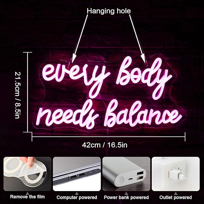 WLHOPE Every Body Needs Balance Neon Sign, Dimmable LED Neon Signs For Wall Decor,Connectivity Via USB Personalized Neon Signs,Spa Salon Led Light, Massage Neon Light, For Bedroom Living Room Decorate