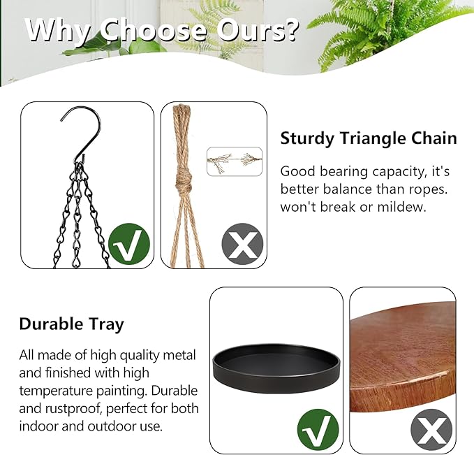 Plant Hanger Indoor Outdoor, Hanging Planter Baskets for Outdoor Indoor Plants, Hanging Plant Holder, Hanging Tray for Plants, Metal Window Plant Hanger, Black Hanging Plant Shelf, 2 Pack