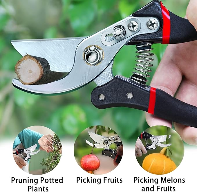 Kynup Pruning Shears for Gardening, Gardening Shears Heavy Duty, Cutting Shears Garden,Hedge Clippers, Rose Pruning Shears, Hand Clippers Gardening (Red Black)
