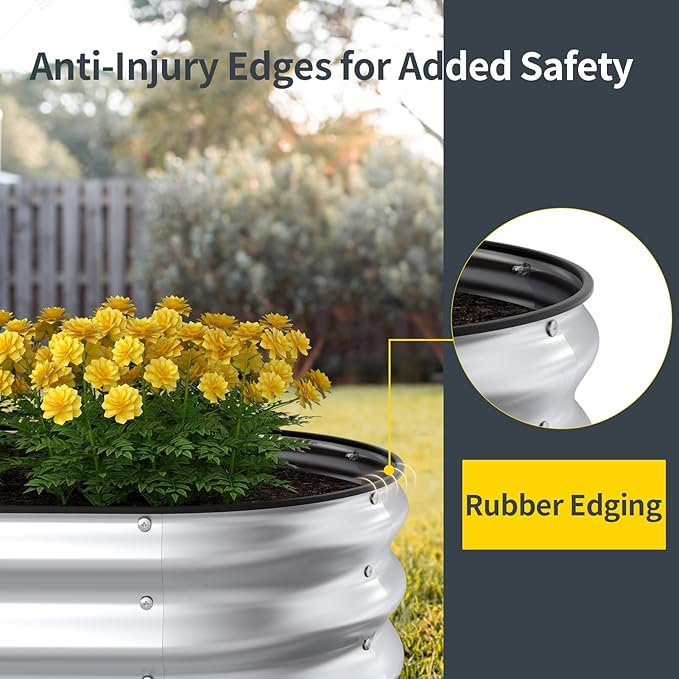 Kesfitt Raised Garden Bed Kit,Outdoor Galvanized Planter Boxes with Safety Edging and Gloves,Large Metal Beds for Gardening Vegetables,Fruits,Flower(6x3x1FT)