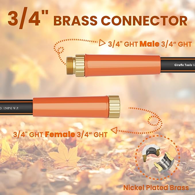 Giraffe Tools Garden Hose 25ft x 3/4", Heavy Duty Water Hose, Flexible, Hybrid Lightweight Hose with Swivel Handle, Male to Female Fittings, Burst 600 PSI