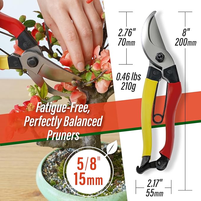 SUIZAN Bypass Pruning Shears 8” - Professional Japanese Hand Pruners Garden Scissors Gardening Tools