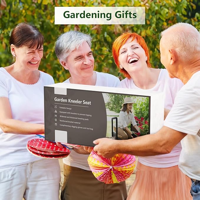 seasky Foldable Garden Kneeling and Seat, Anti-Tipping Garden Stool Widened Thick Soft Kneeling Pad,Heavy Duty Gardening Stool with Garden Tool Bag, Gardening Gift for Women(Without Gloves)