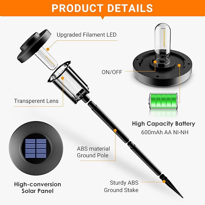 GIGALUMI Solar Pathway Lights Outdoor, 8Pack Gardening Light IP65 Waterproof Landscape Lighting for Yard and Walkway, Garden Decorations for Outside Patio Porch, Warm White