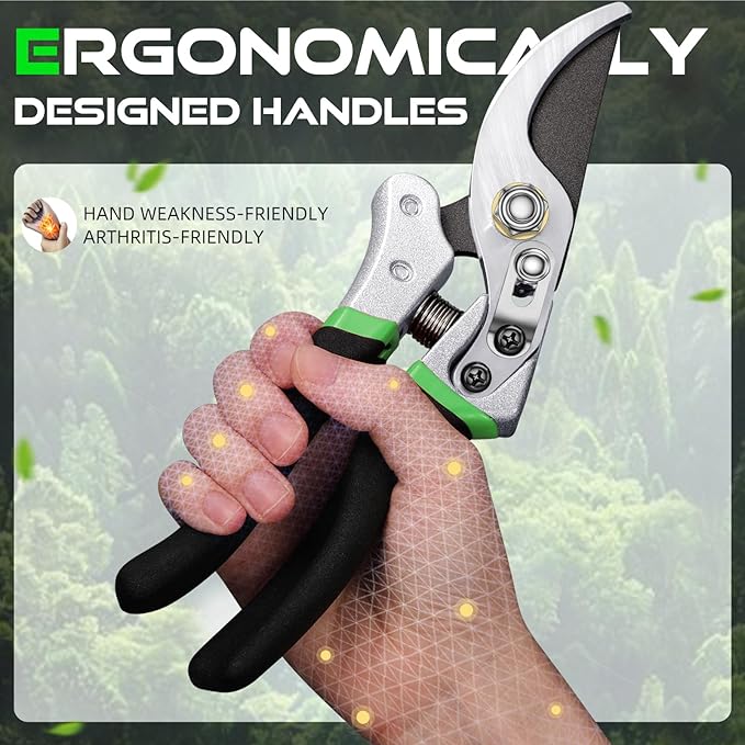 Pruning Shears for Gardening - DECERK 8.5" Professional Bypass Garden Scissors & Clippers, Super Sharp SK5 Blade, Ergonomic Handle Heavy Duty Hand Held Pruners, Gardening Gift for Women Men, 2025 Tool