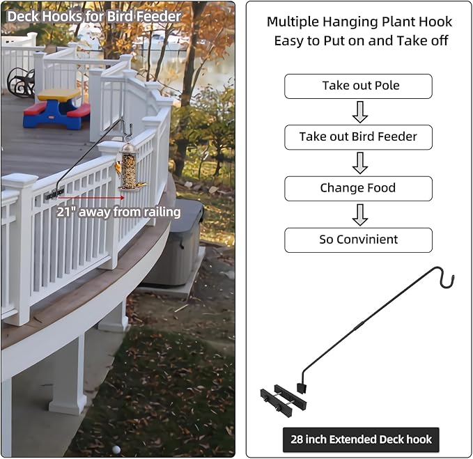 Deck Hook Railing Mount-Deck Railing Plant Hanger Outdoor,Metal Bird Feeder Hanger for Deck Railing,Fence Shepherds Hooks Pole Bracket for Hanging Hummingbird Feeder,Planter,Flower Baskets
